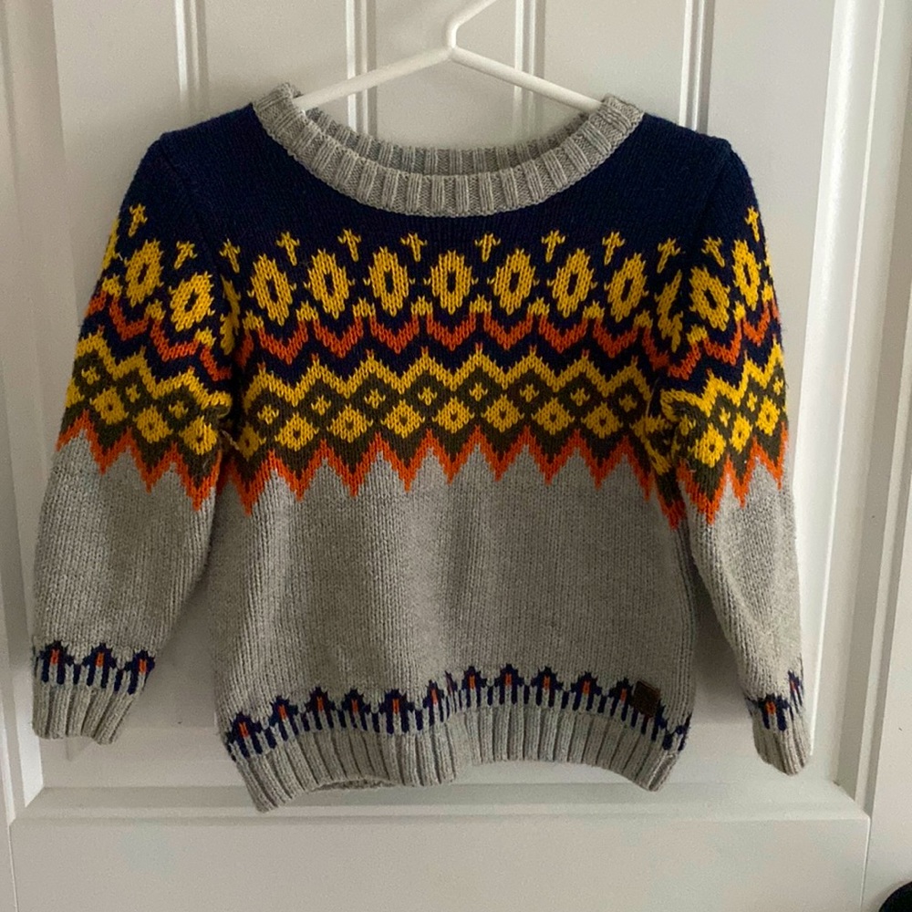 Janie and Jack sweater 18-24 months boys fall colors gray orange yellow detail